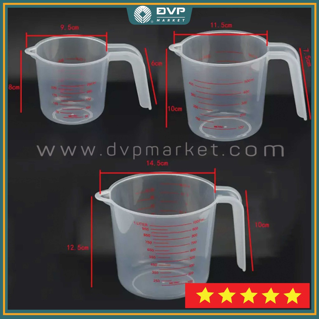 Ca đo lường nhựa chữ đỏ cao cấp, 3 size 250ml/ 500ml/1000ml