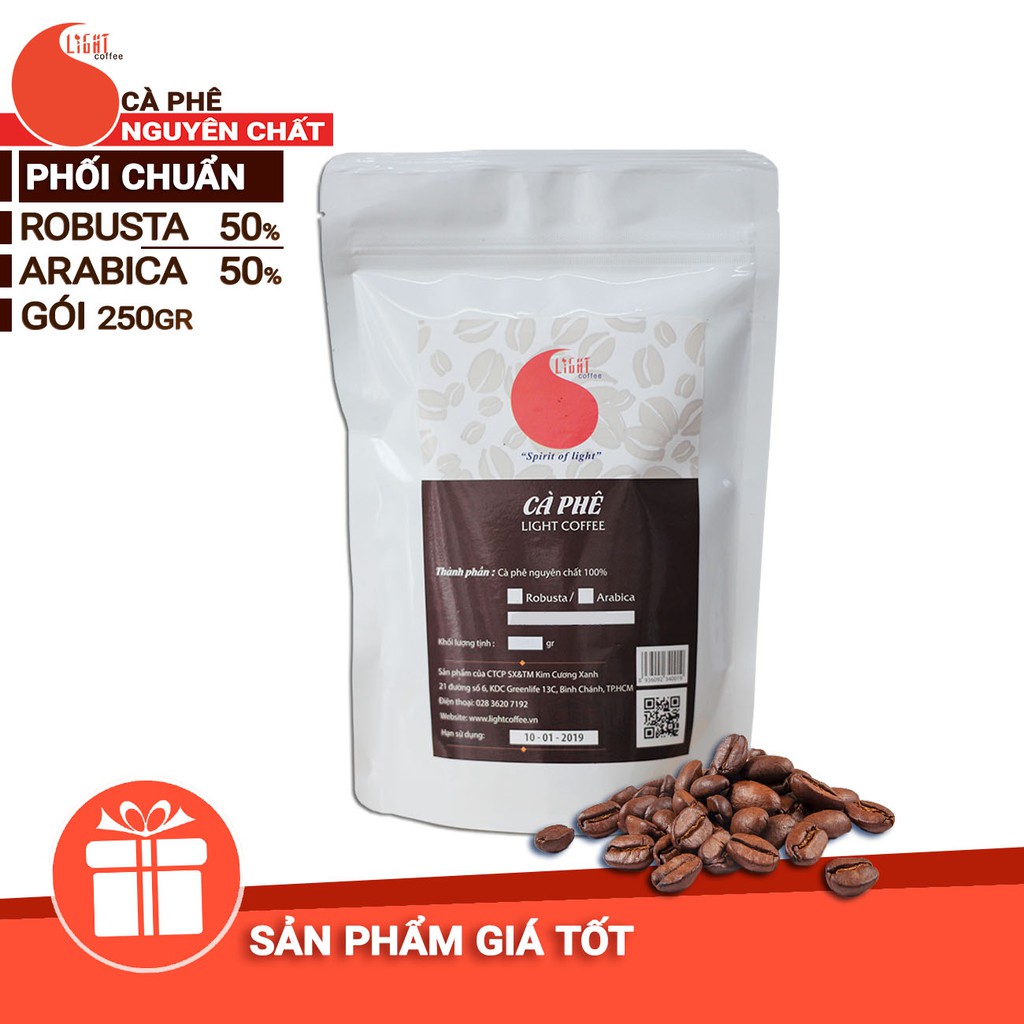 250gr - Cà phê hạt nguyên chất 100% - Phối chuẩn - Light Coffee - Cà phê nội địa giá rẻ