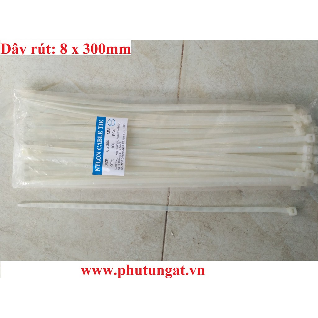 Dây rút màu trắng 8 x 300mm (1 bịch 100 cái)