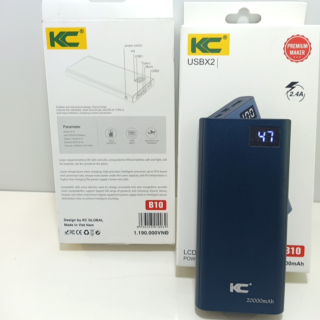 SẠC DỰ PHÒNG 20.000mah CHÍNH HÃNG KC B10 Freeship Extra SDP Hỗ Trợ Sạc Nhanh - Bảo Hành 12 Tháng