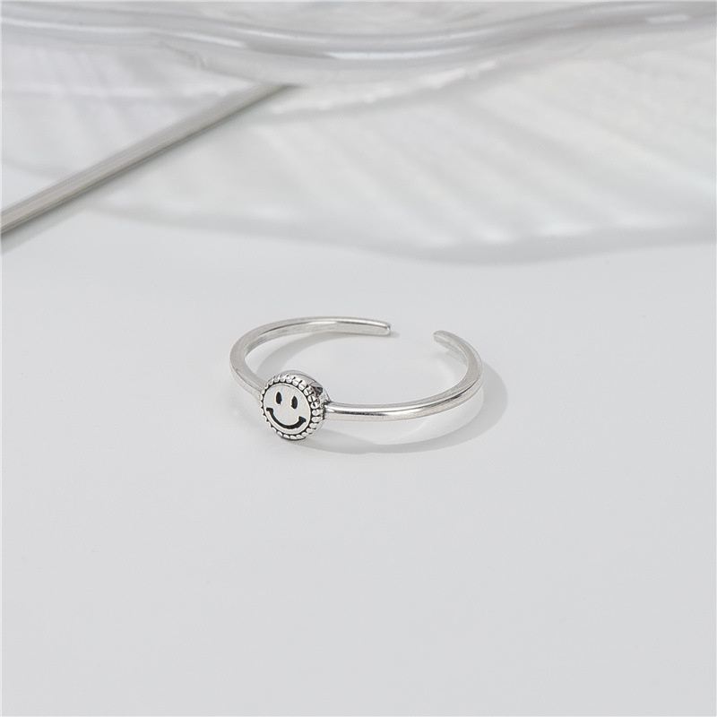 Nhẫn nữ nhẫn bạc s925 mặt tròn cười basic Cá jewelry NB140
