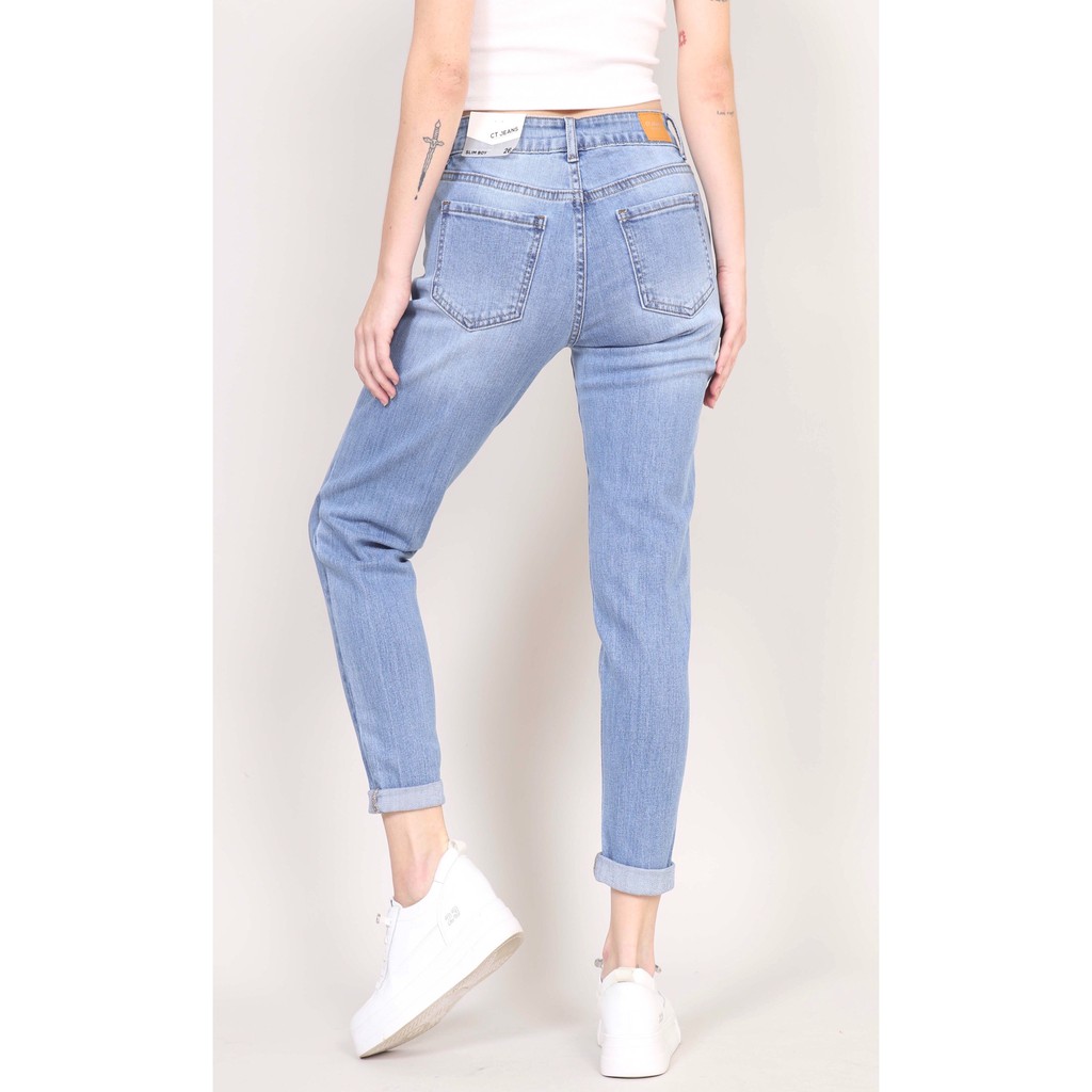 Quần Jean Nữ Boyfriend Trơn hoạ tiết sọc Túi co giãn CT Jeans