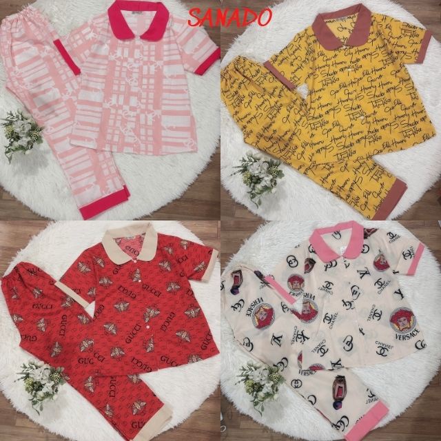 (PJ02) Bộ Pijama lụa tay ngắn quần dài đồ bộ mặc nhà nữ cổ sen dễ thương - Sanado