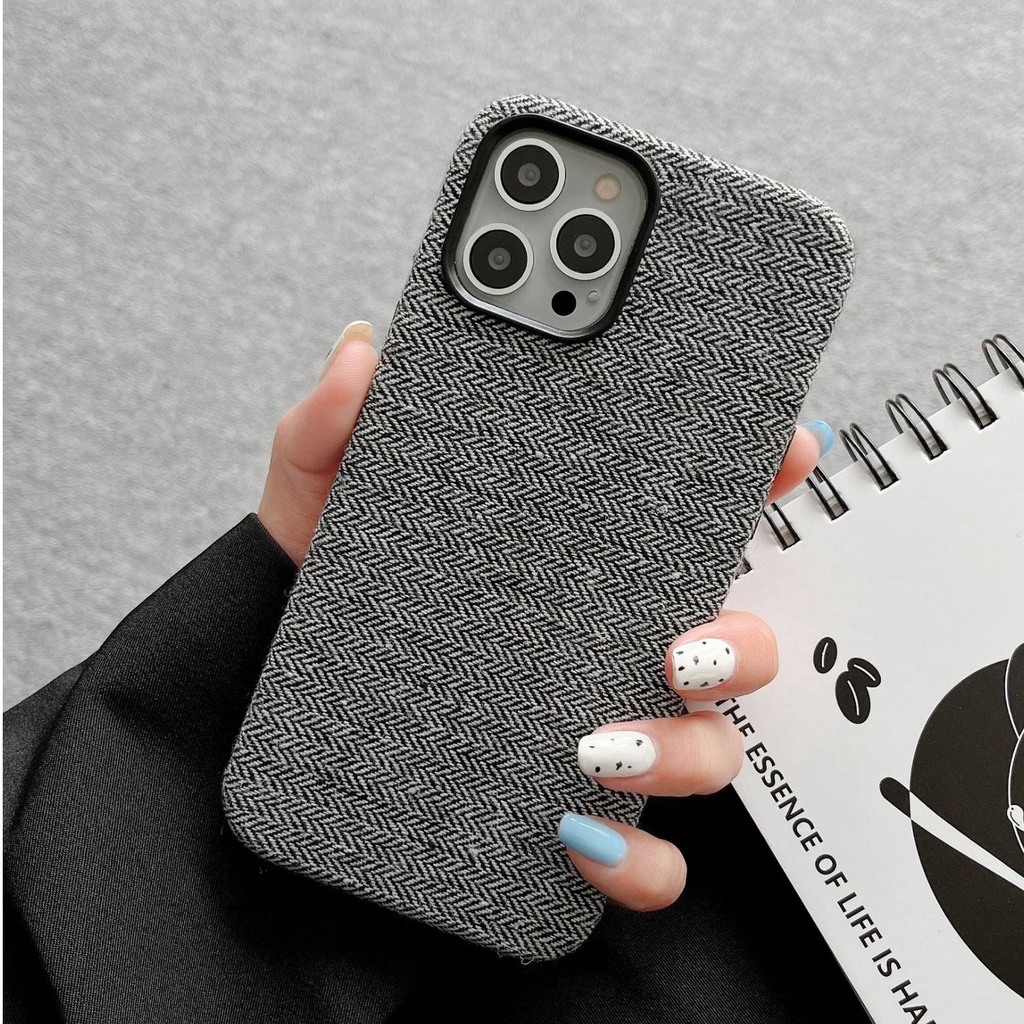 Ốp Điện Thoại Mặt Vải Họa Tiết Kẻ Ô Chống Trượt Cho iPhone 12 13 Pro Max 14 Pro