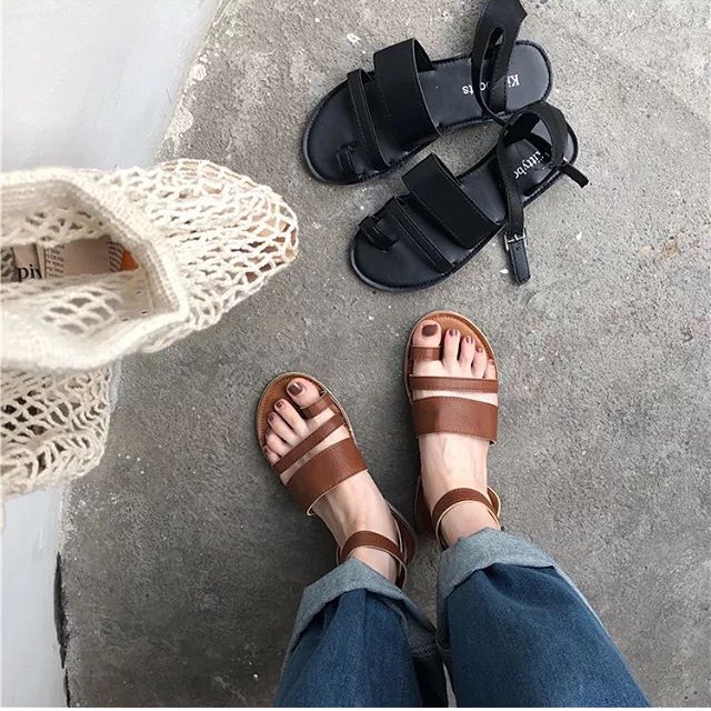 Sandal 2 màu nâu và đen