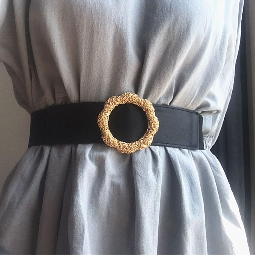 Thắt Lưng Vải Canvas Phối Hoa Bằng Da PU Màu Ngà Phong Cách Hàn Quốc Sang Trọng