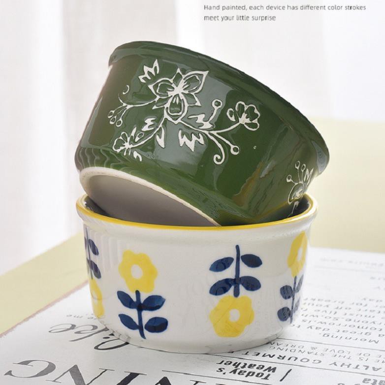 Bát Pudding viền sóng họa tiết hoa lá cành phong cách Nhật Bản