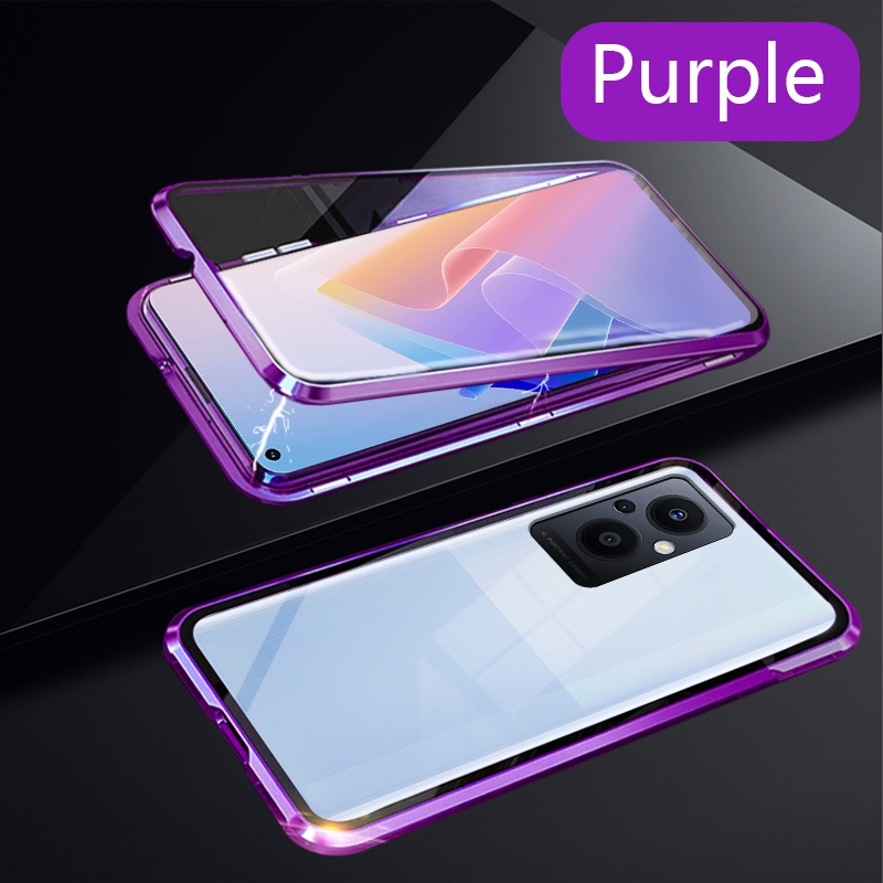 Ốp Điện Thoại Kính Cường Lực Hai Mặt Viền Kim Loại Nam Châm Chống Sốc Cho OPPO reno 8 8Z 7 7Z Reno8 Z 4g 5G