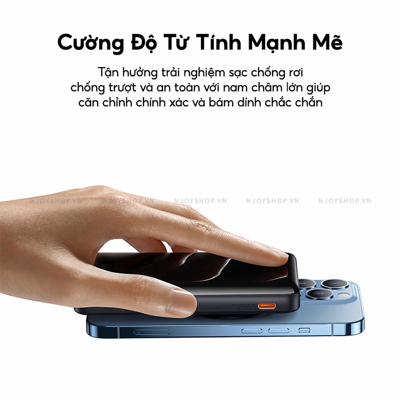 Pin Sạc Dự Phòng Không Dây Chính Hãng Baseus 10000mah 20W PD Có Chân Gác Kiêm Giá Đỡ Điện Thoại Njoyshop