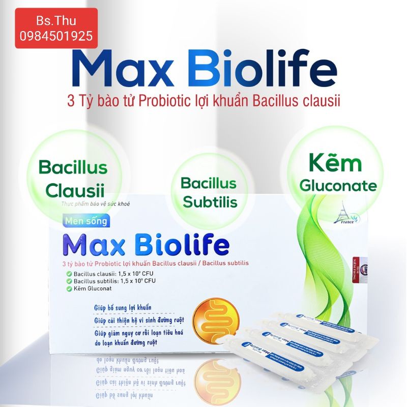 Men sống lợi khuẩn Max Biolife hộp 20 ống bổ sung vi sinh đường ruột, cải thiện tiêu hóa