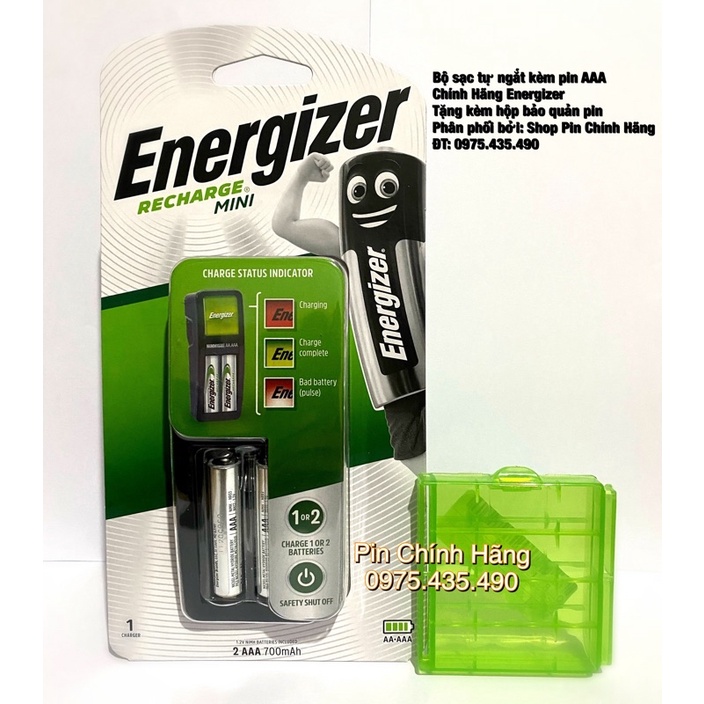 Bộ Sạc Kèm 2 Pin AAA Energizer CH2PC4 Hàng Chính Hãng Tặng Kèm Hộp Bảo Quản Pin