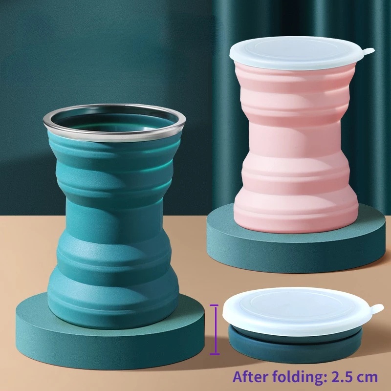 Cốc Đựng Nước Bằng Silicone Có Thể Gấp Gọn Kèm Nắp Đậy Thân Thiện Với Môi Trường Thời Trang Dùng Khi Đi Du Lịch Ngoài Trời