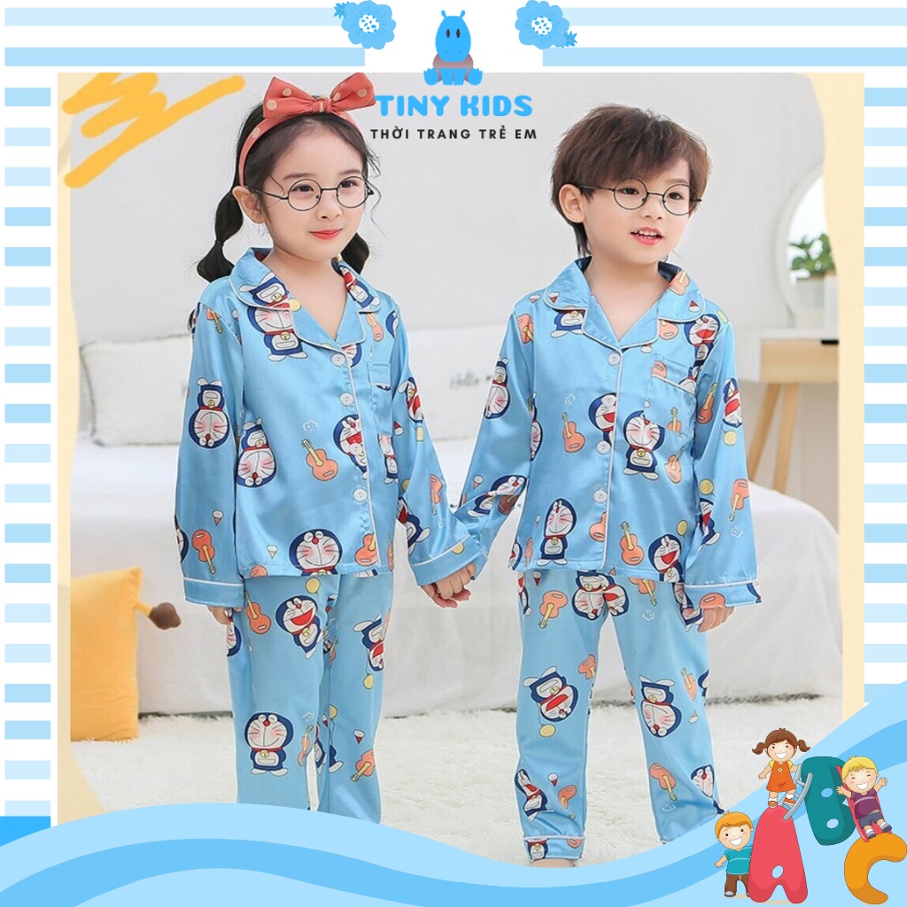 Bộ pijama lụa xuất xịn, đồ bộ trẻ em dài tay In Pikachu Cực Xinh Cho Bé Trai Bé Mặc Đều Xinh Cho Bé Từ 6-28Kg -Tiny Kids