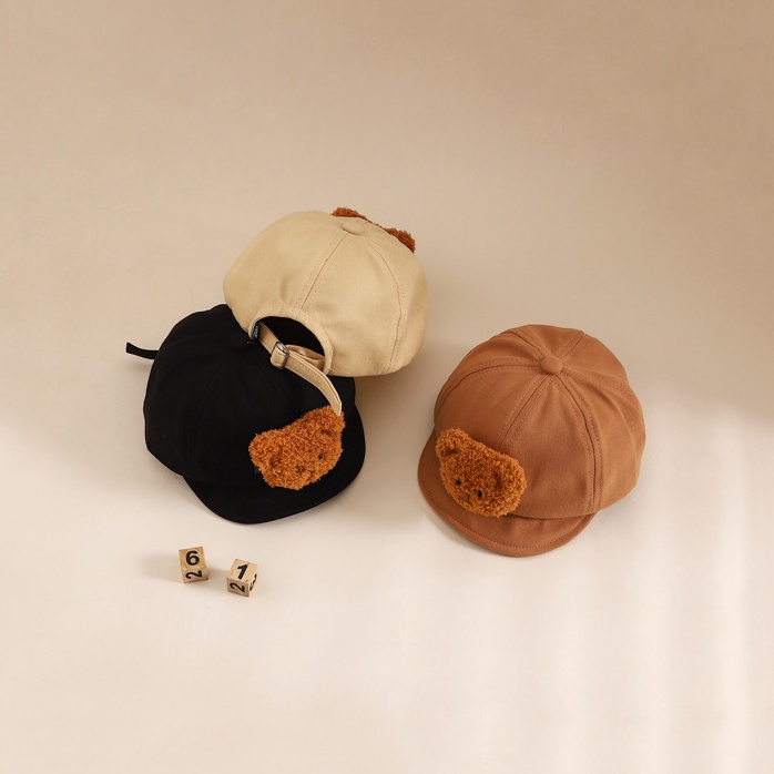 Mũ Beret Lông Nhung Mềm Mại Hình Gấu Dễ Thương Cho Bé