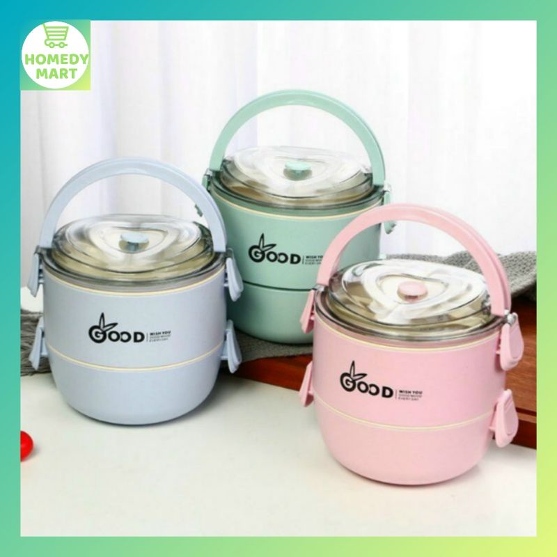 Hộp cơm giữ nhiệt Hàn Quốc 2 tầng, mang cơm mang thức ăn đi làm, chất liệu lúa mạch an toàn dễ vệ sinh,quai cầm tiện lợi