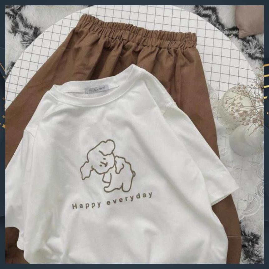 [ free ship]Set Bộ Áo Thun Mix  Chân Váy Nâu Cạp Chun Hàng QC Loại 1 | BigBuy360 - bigbuy360.vn