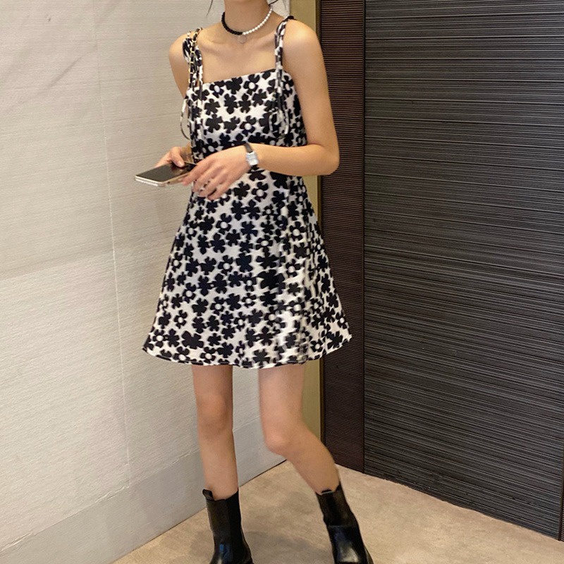 Đầm ngắn hai dây XINLANYASHE dáng chữ A in hoa màu trơn thời trang mùa hè nóng bỏng dành cho bạn nữ váy thiết kế tay bồng