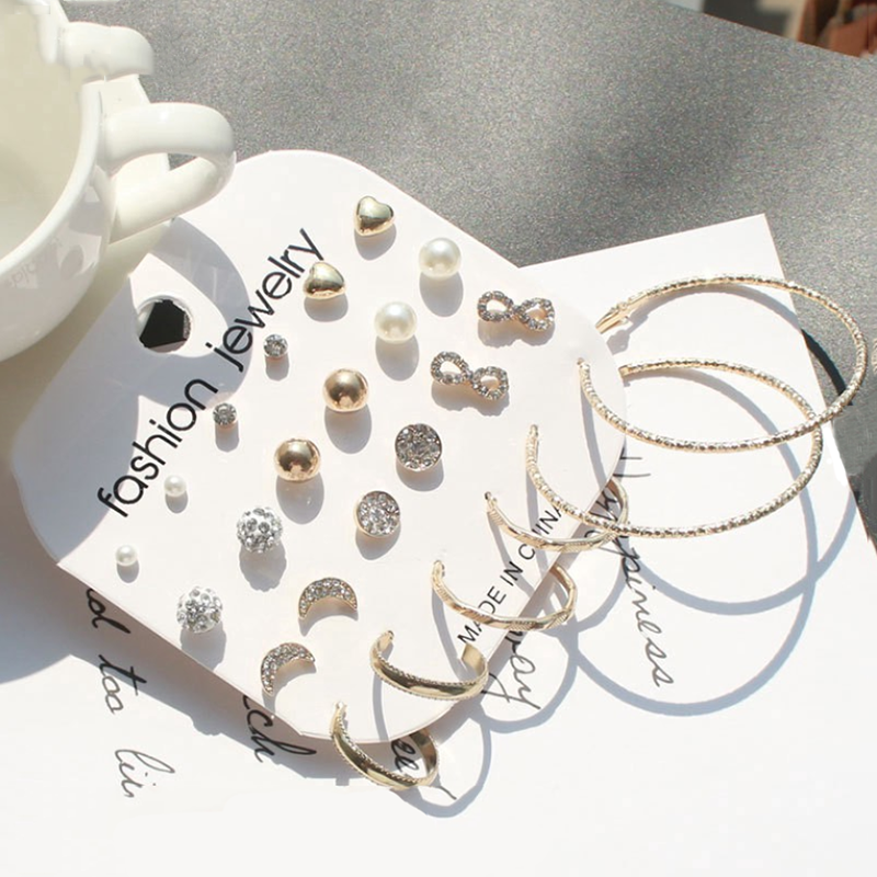 Set 24 khuyên tai AY đính kim cương giả thời trang dành cho nữ