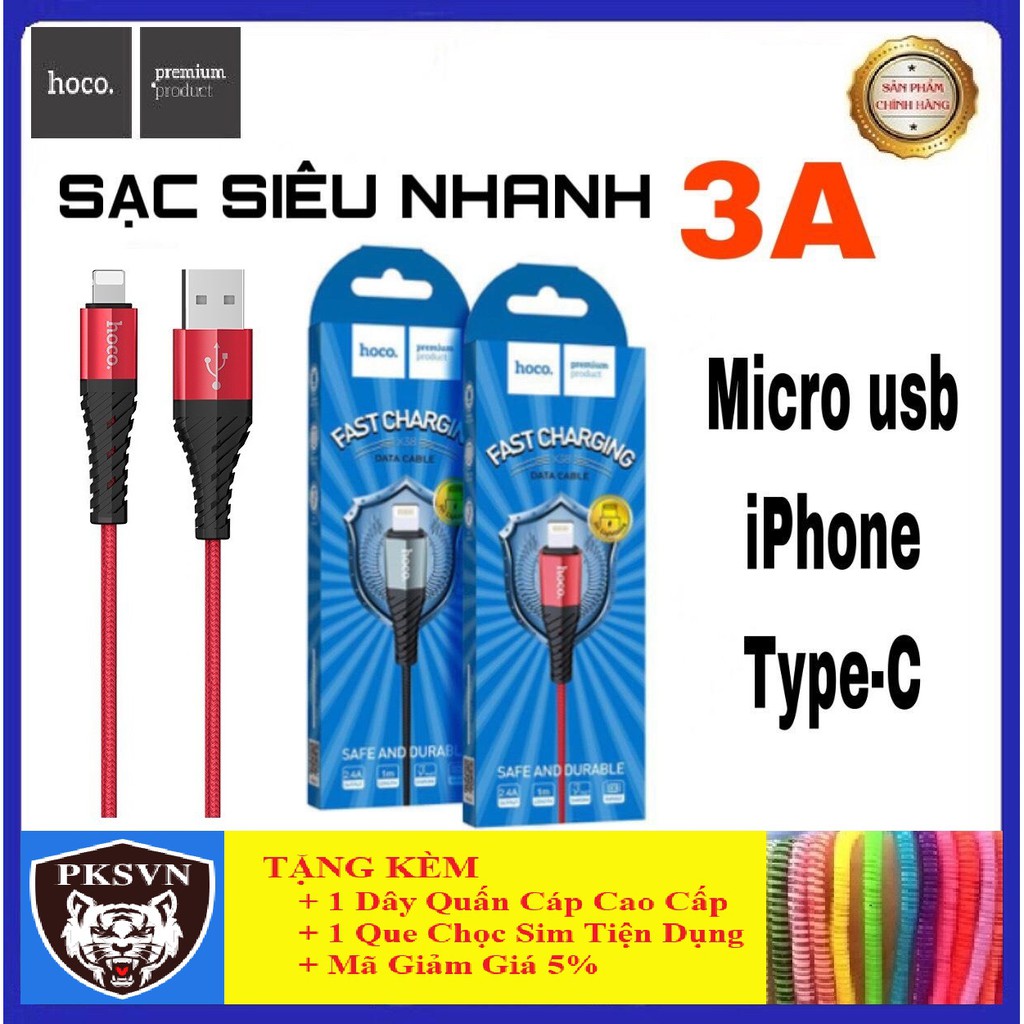 Dây Sạc Chống Gãy Hoco X38 Max 5V-2.4A Cho Lightning Iphone/ Android Micro USB/ Type-C - Bảo Hành Chính Hãng 12T