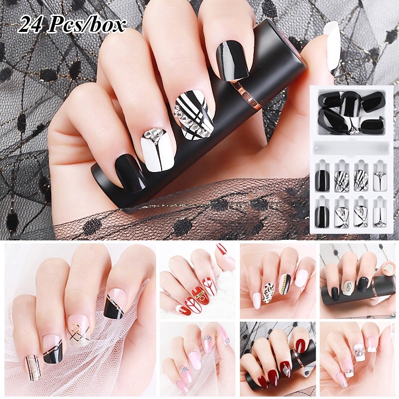 Bộ 24 Móng Tay Giả Đính Đá Lung Linh Hợp Thời Trang