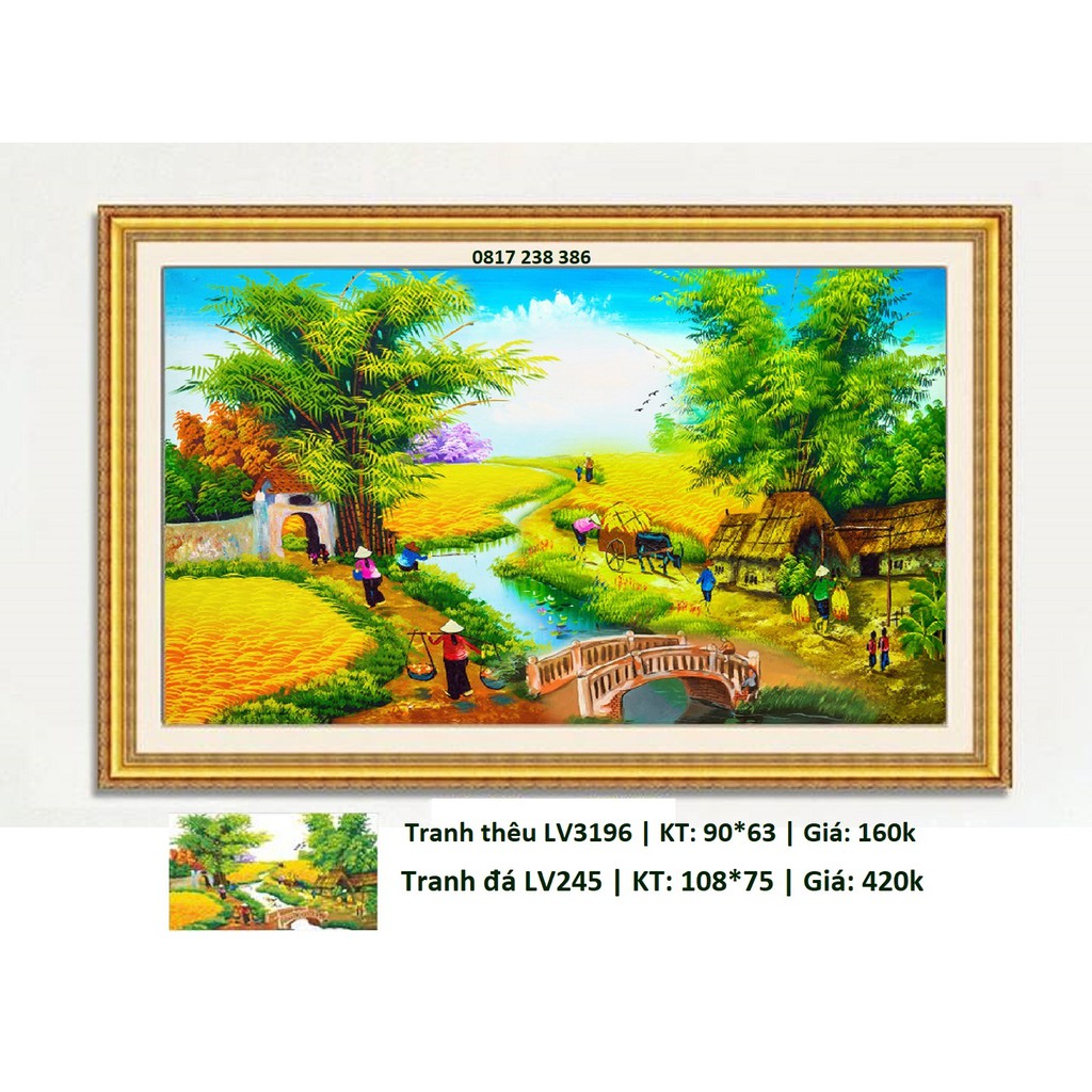 Tranh thêu chữ thập làng quê LV3196 (90 x 63 cm)