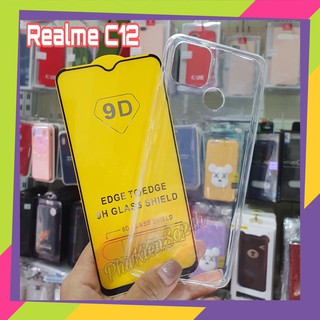 Combo Kính Cường Lực Realme C11 / C12 C3 C3i Full Màn Hình + Ốp Lưng Dẻo Silicon Trong loại A+