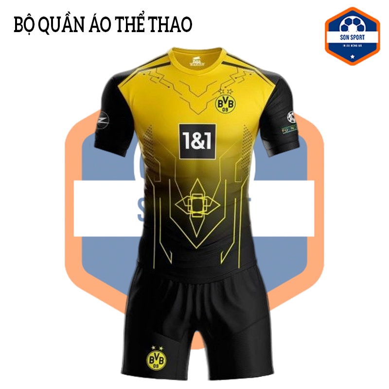 Bộ Quần Áo Thể Thao Bóng Đá Màu Vàng Phối Đen