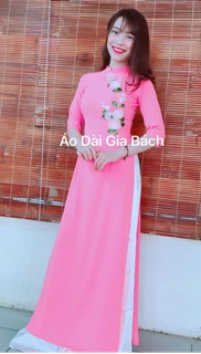 Bộ áo dài lụa nhật thêu ruy băng sale