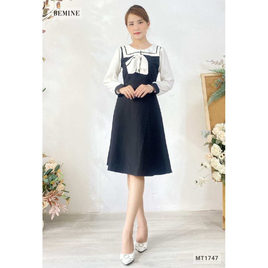 Đầm cổ vuông thủy thủ tay dài phối BEMINE MT1747DEN | BigBuy360 - bigbuy360.vn