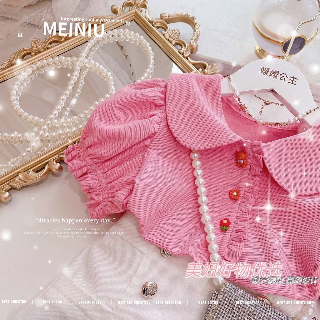 Set Áo POLO Màu Hồng + Quần Short Thời Trang Mùa Hè Cho Bé Gái