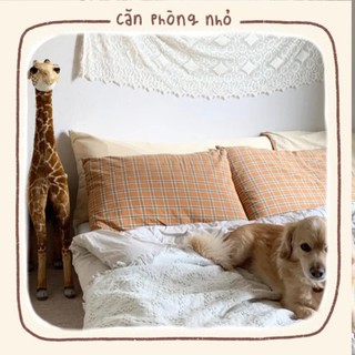 Bọc gối chất vải cotton thoáng mát hoạ tiết caro phong cách Hàn Quốc