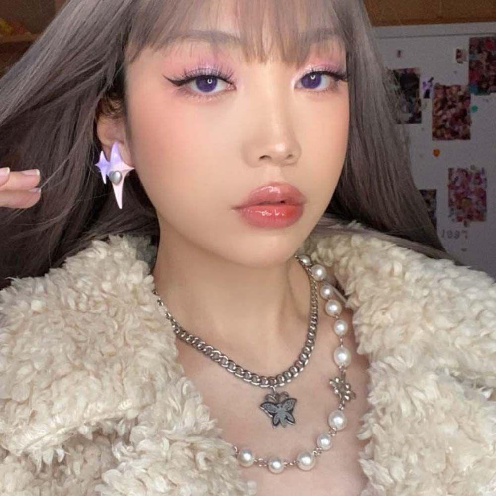 Bông Tai Màu Hồng Tím Gradient Phong Cách Hàn Quốc Thời Trang Cho Nữ