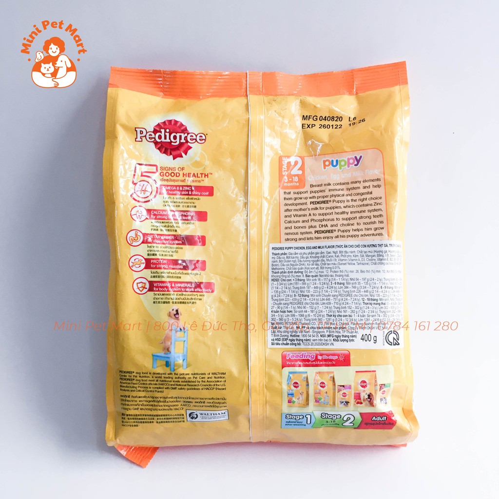 Thức ăn hạt khô cho chó con PEDIGREE  400g - Vị thịt gà, trứng và sữa