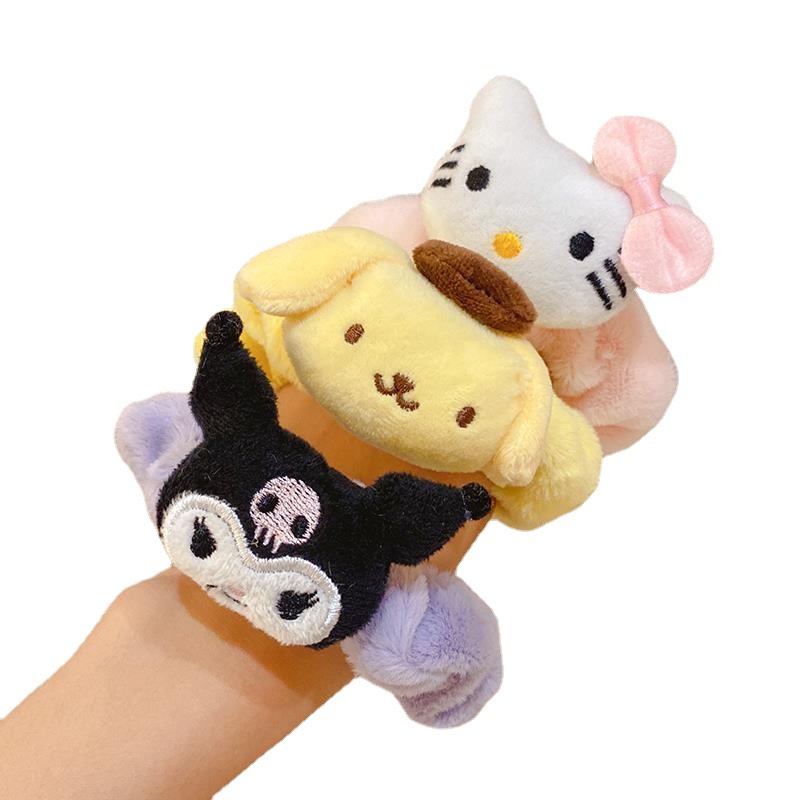 Dây Buộc Tóc Cao Su Bọc Vải Lông Hình Búp Bê Sanrio Dễ Thương Thời Trang Thu Đông