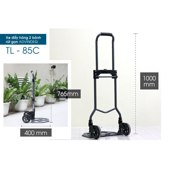 Xe đẩy hàng gấp gọn 2 bánh chở hàng 80kg Nhật Bản ADVINDEQ TL-85C, xe kéo hàng gấp gọn đa năng siêu thị truck trolley