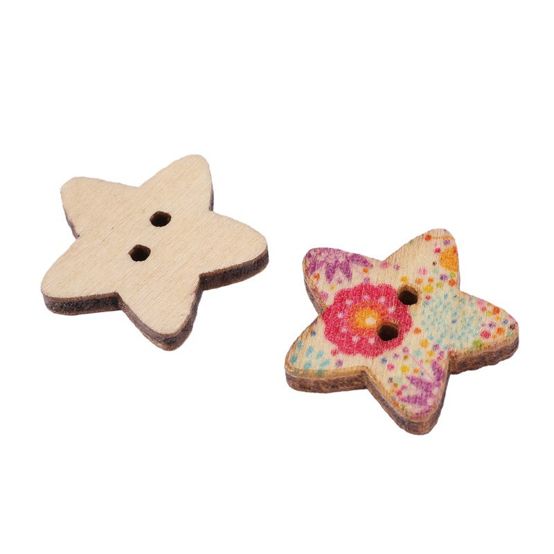 50Pcs 2 Holes Colorful Wooden Scrapbook Sewing Buttons (Star)