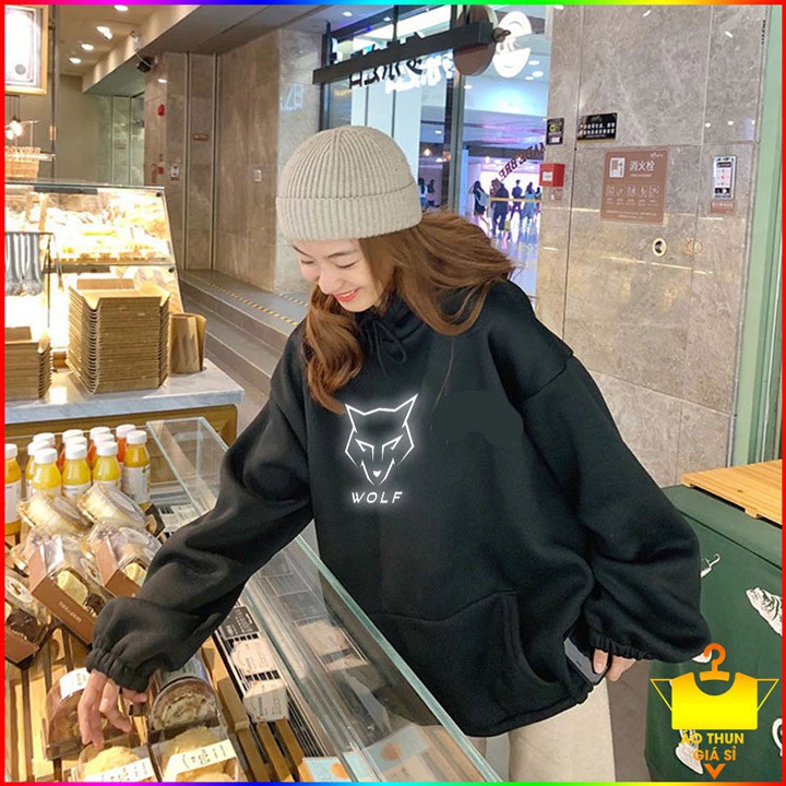 Áo khoác Hoodie nỉ ngoại cao cấp in hình Sói phản quang Nam Nữ