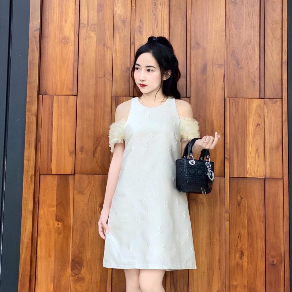 Váy gấm tiểu thư cao cấp phối tay bèo cho các nàng đi chơi, đi tiệc, nhẹ nhàng bay bổng YUMEE