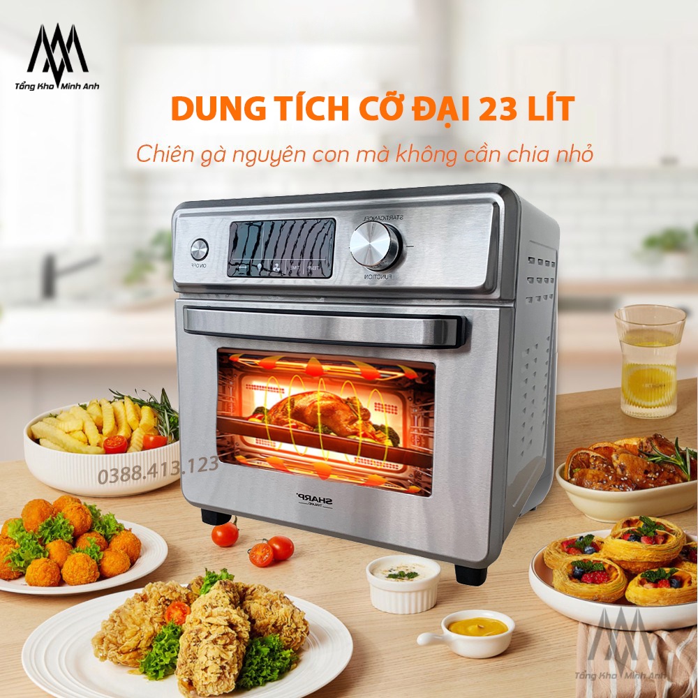 Nồi chiên không dầu Sharp 23L - Lò nướng đối lưu 23 lít - 6 thanh nhiệt - Bếp chiên không khí