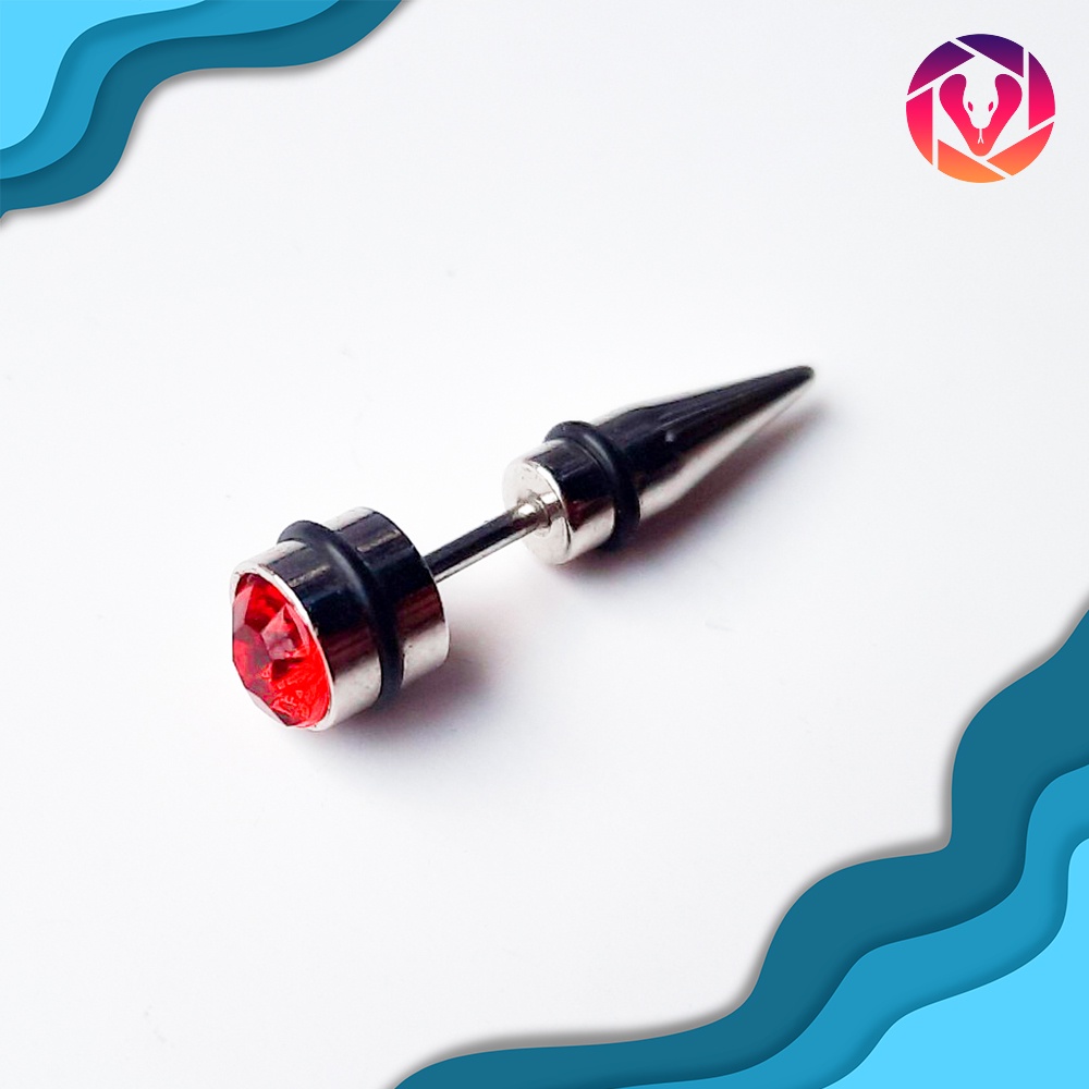 Hoa tai nam Titan hình chiếc đinh, đính đá Rubby nhiều màu, phong cách Hàn Quốc cực đẹp