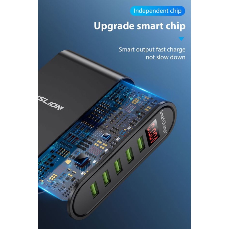 Đế Sạc Điện Thoại Để Bàn 5 Cổng USB Có Màn Hình LED Hiển Thị