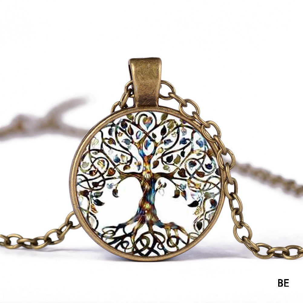 Vòng cổ mặt tròn hình cây sự sống đính đá phong cách vintage