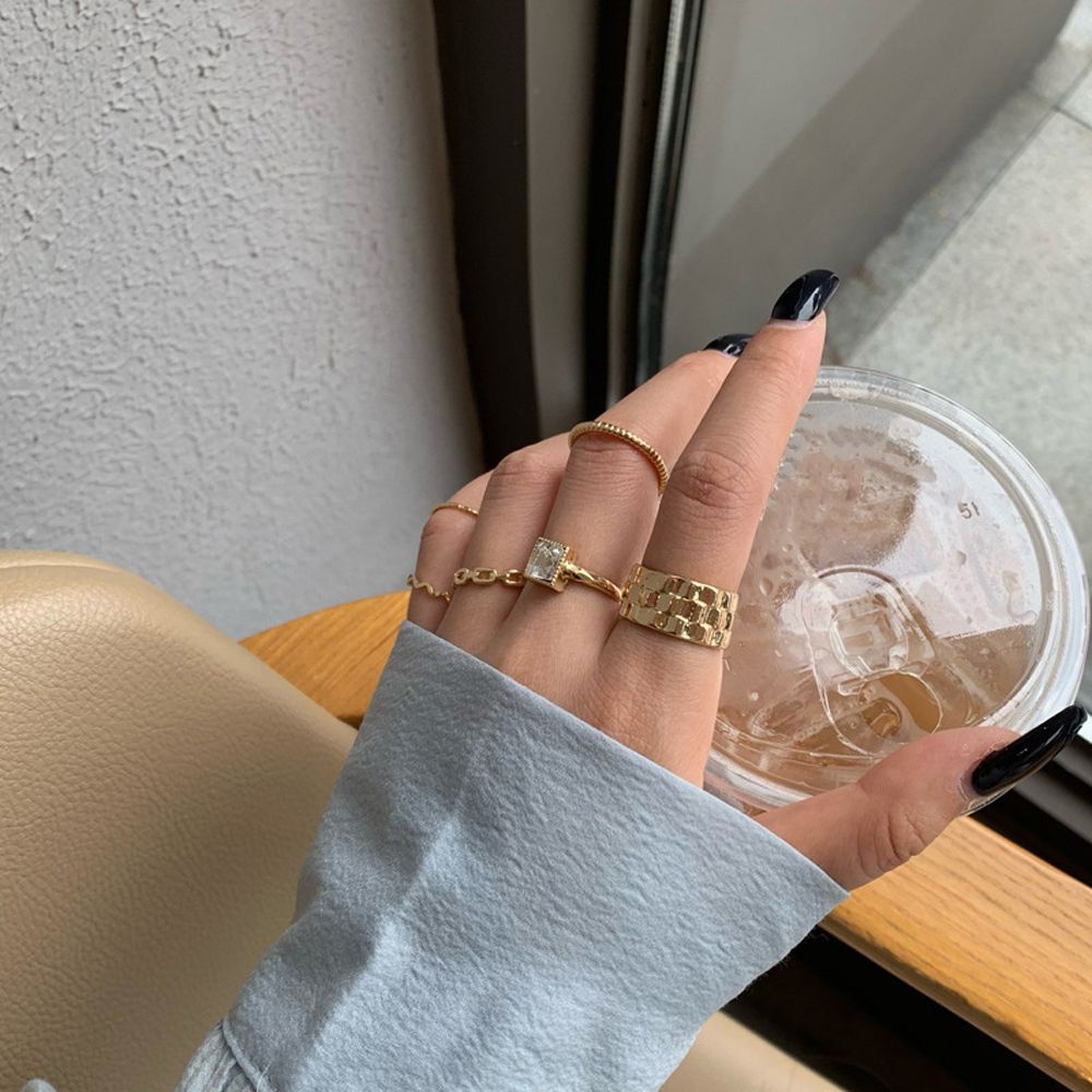 Bộ 6 nhẫn hình tròn lượn sóng phong cách cổ điển thời trang cho nữ