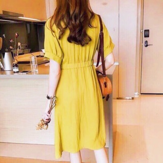 Đầm cổ V thun eo 2 màu