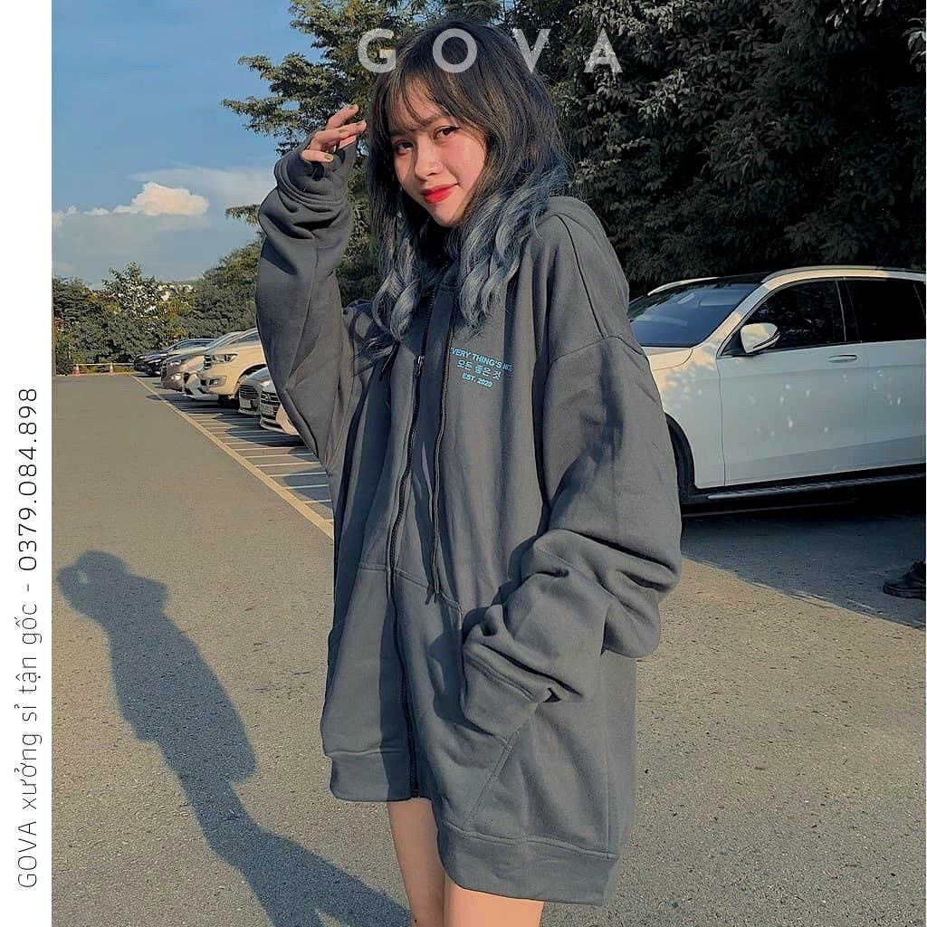 Áo khoác nỉ Hoodie MẶT CƯỜI Dây Kéo form rộng áo nỉ bông nữ Unisex AKN4 GOVA