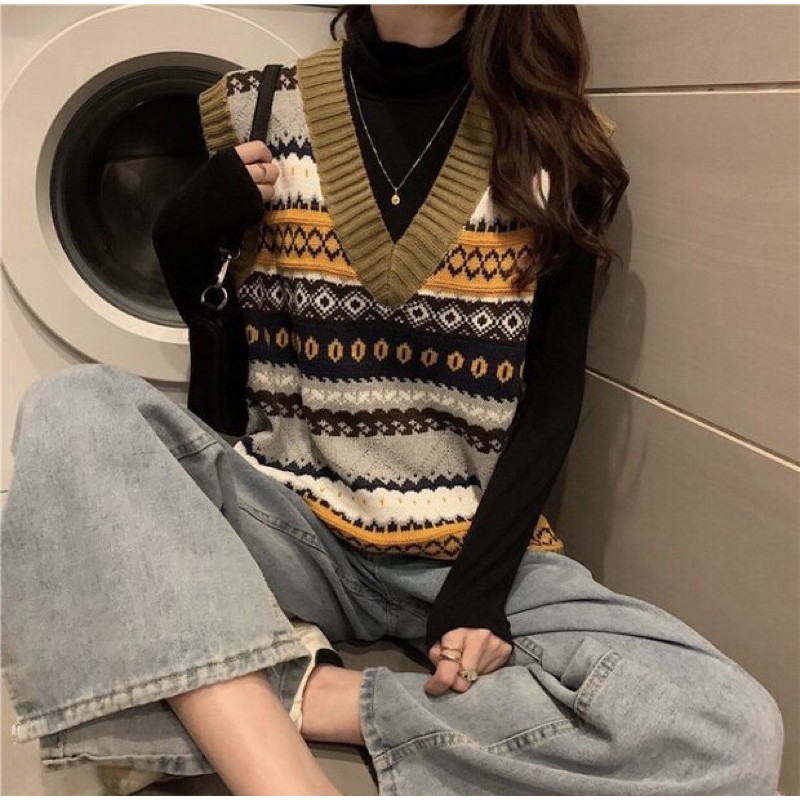 [HÀNG ORDER] Áo gile len retro jacquard thổ cẩm chất đẹp hàng Quảng Châu, áo gile thời trang nam nữ Ulzzang Wind | BigBuy360 - bigbuy360.vn
