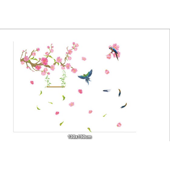 Decal dán tường - Cành Cây Hồng Phấn cùng Chim