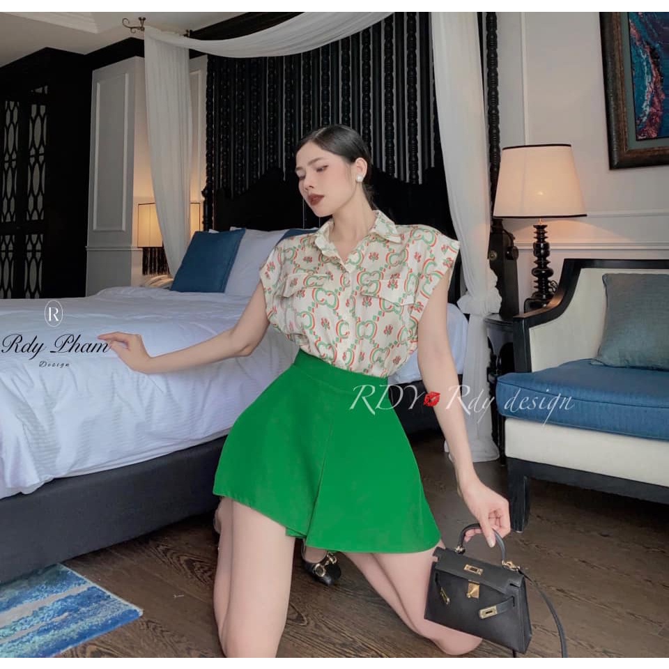 Áo guci+ váy xanh lá