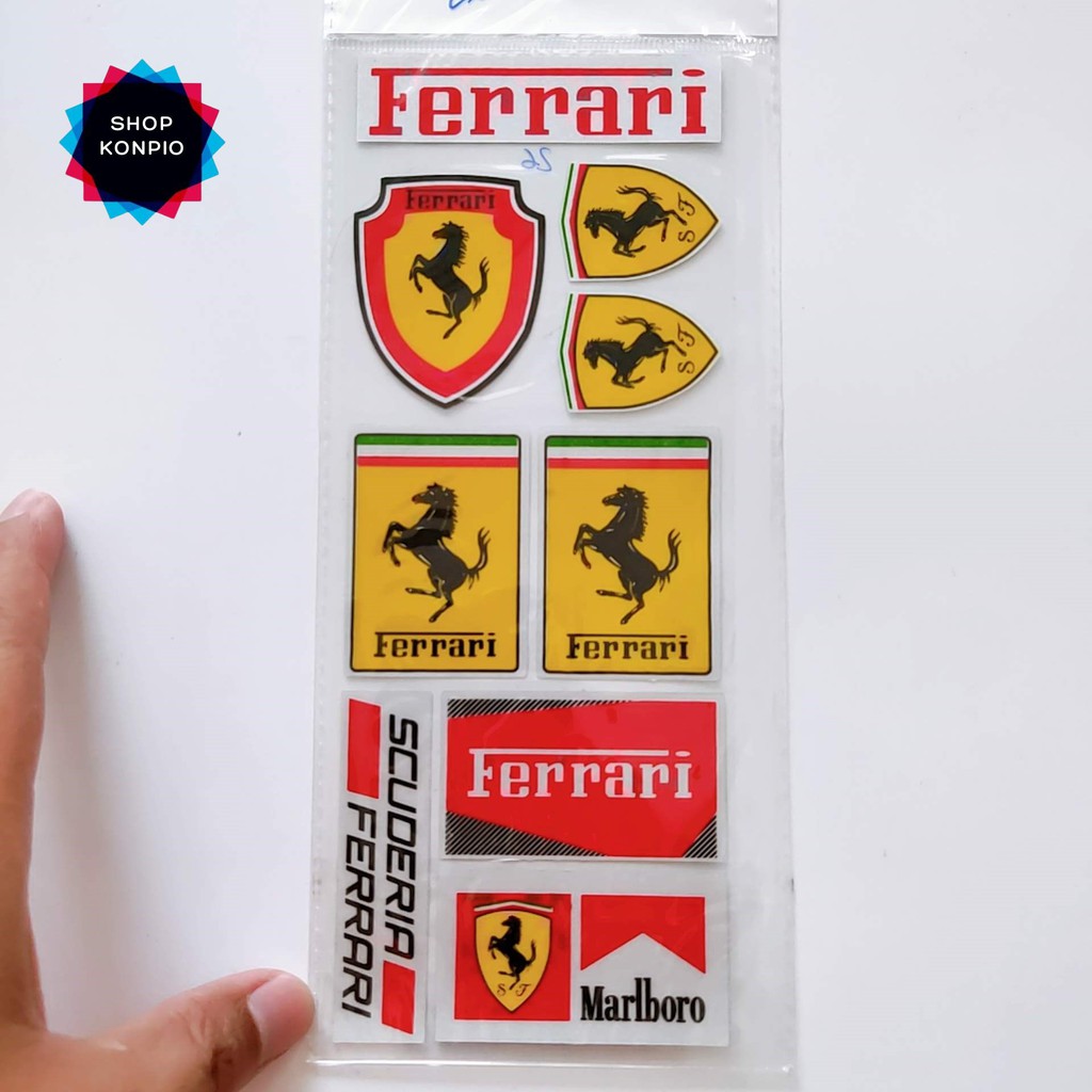 Bộ Tem Sticker Phản Quang Ferrari Cao Cấp Dán Xe Máy, Ô Tô, Mũ Bảo Hiểm, Chống Thấm Nước, Chống Bay Màu