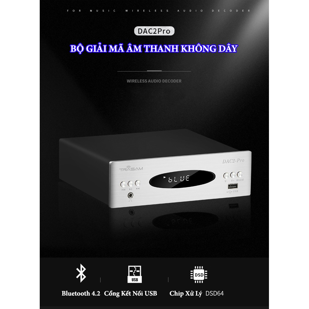 [Mã 44ELSALE2 giảm 7% đơn 300K] Bộ giải mã âm thanh TRASAM DAC2 Pro Bluetooth 32BIT/192KHZ